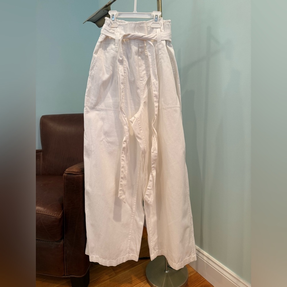 American Eagle Outfitters Cream Tie-Waist Pants-Wide Leg